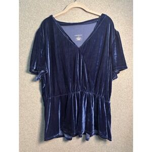 Lane‎ Bryant Blue Velvet Babydoll Top Plus Size 22/24 Velour Glam Boho